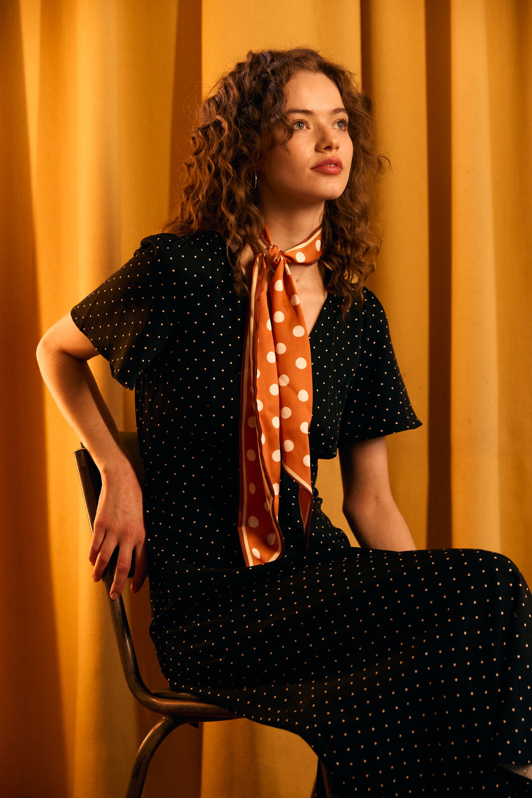 Princess Highway - Narrow Spot Satin Scarf - rust