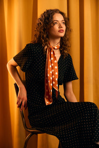 Princess Highway - Narrow Spot Satin Scarf - rust