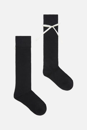 Princess Highway - Black Knee High Bow Sock - black