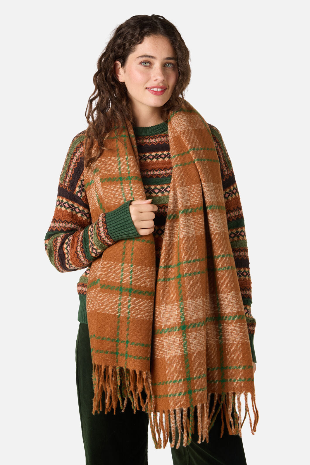 Princess Highway - Tan Check Scarf - tan