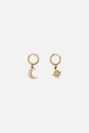 Princess Highway - Moon Star Hoop Earrings - gold