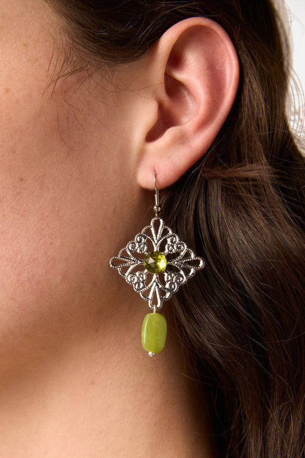 Princess Highway - Pretty Green Stone Earrings - silver