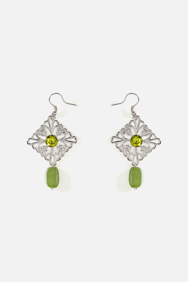 Princess Highway - Pretty Green Stone Earrings - silver