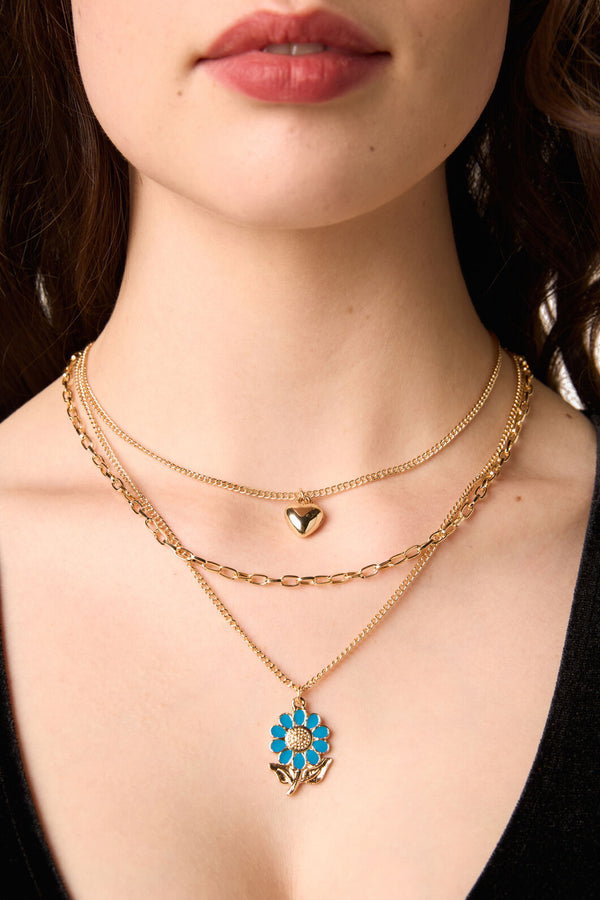 Princess Highway - Heart Daisy Necklace Set - gold