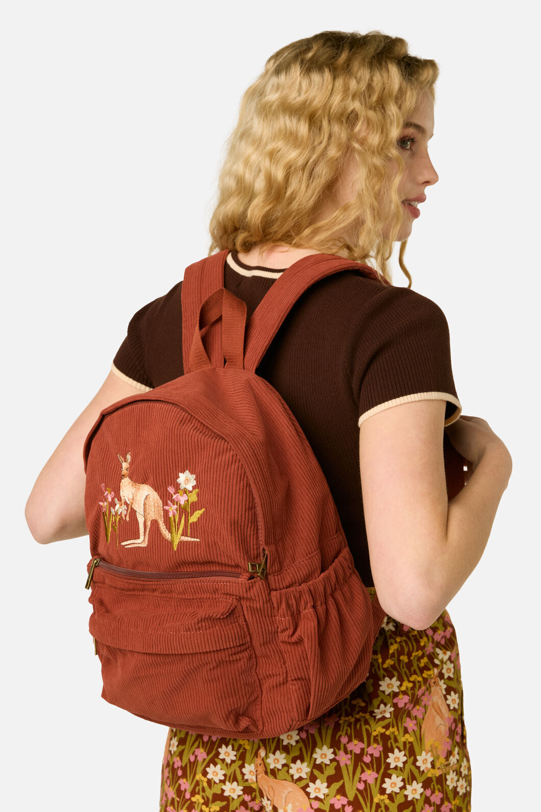Princess Highway - Kangaroo Embroidered Cord Backpack - tan