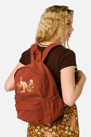 Princess Highway - Kangaroo Embroidered Cord Backpack - tan