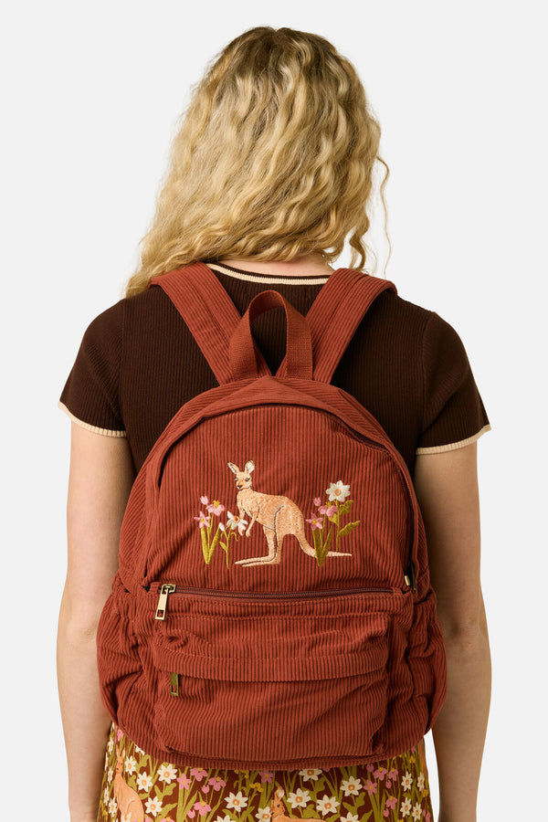 Princess Highway - Kangaroo Embroidered Cord Backpack - tan