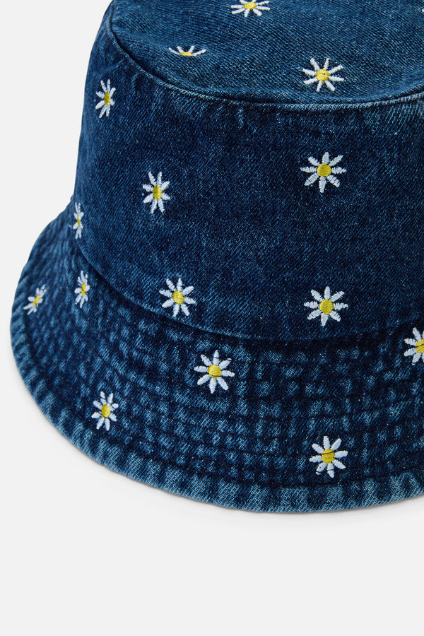 Princess Highway - Daisy Embroidered Denim Hat - indigo