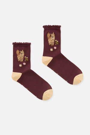 Princess Highway - Plum Cute Cat Sock - plum