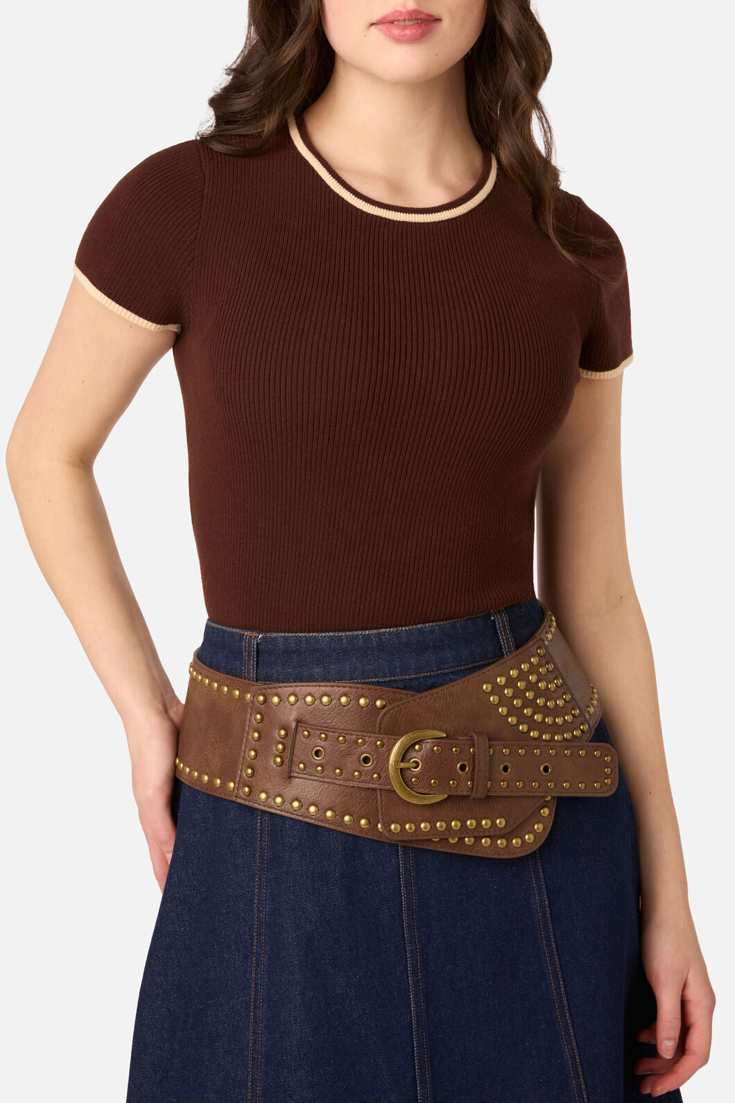 Princess Highway - Stud Slouchy Waist Belt - chocolate
