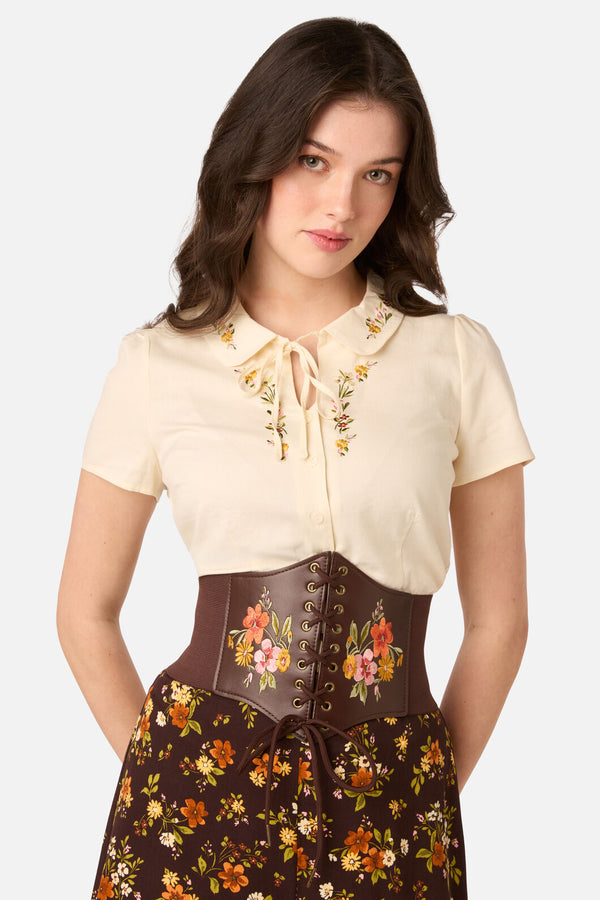 Princess Highway - Posy Embroidered Waist Belt - chocolate