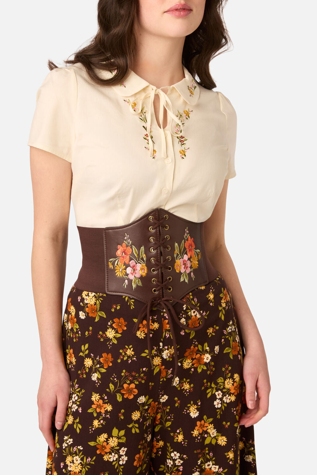 Princess Highway - Posy Embroidered Waist Belt - chocolate