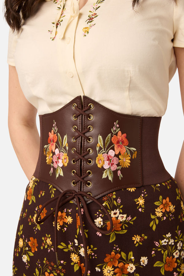 Princess Highway - Posy Embroidered Waist Belt - chocolate