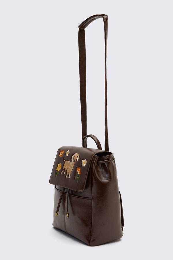 Princess Highway - Sweet Dog Embroidered Backpack - chocolate