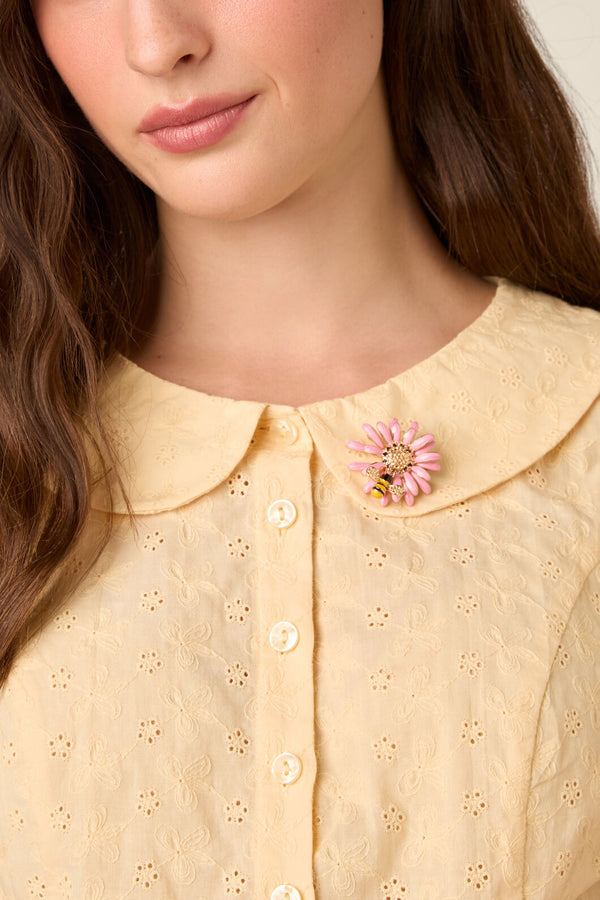 Princess Highway - Flower & Bee Brooch - pink