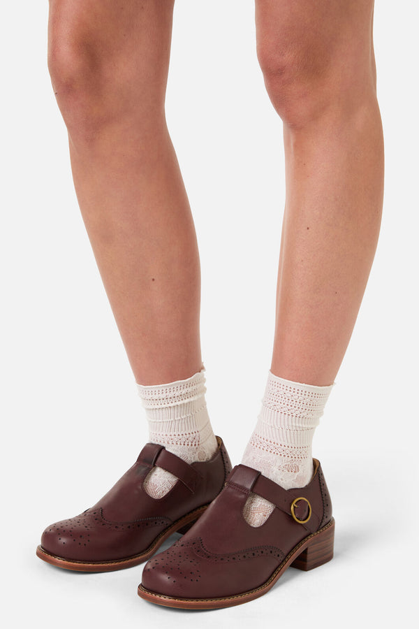 Princess Highway - Plum T Bar Brogue Shoe - plum