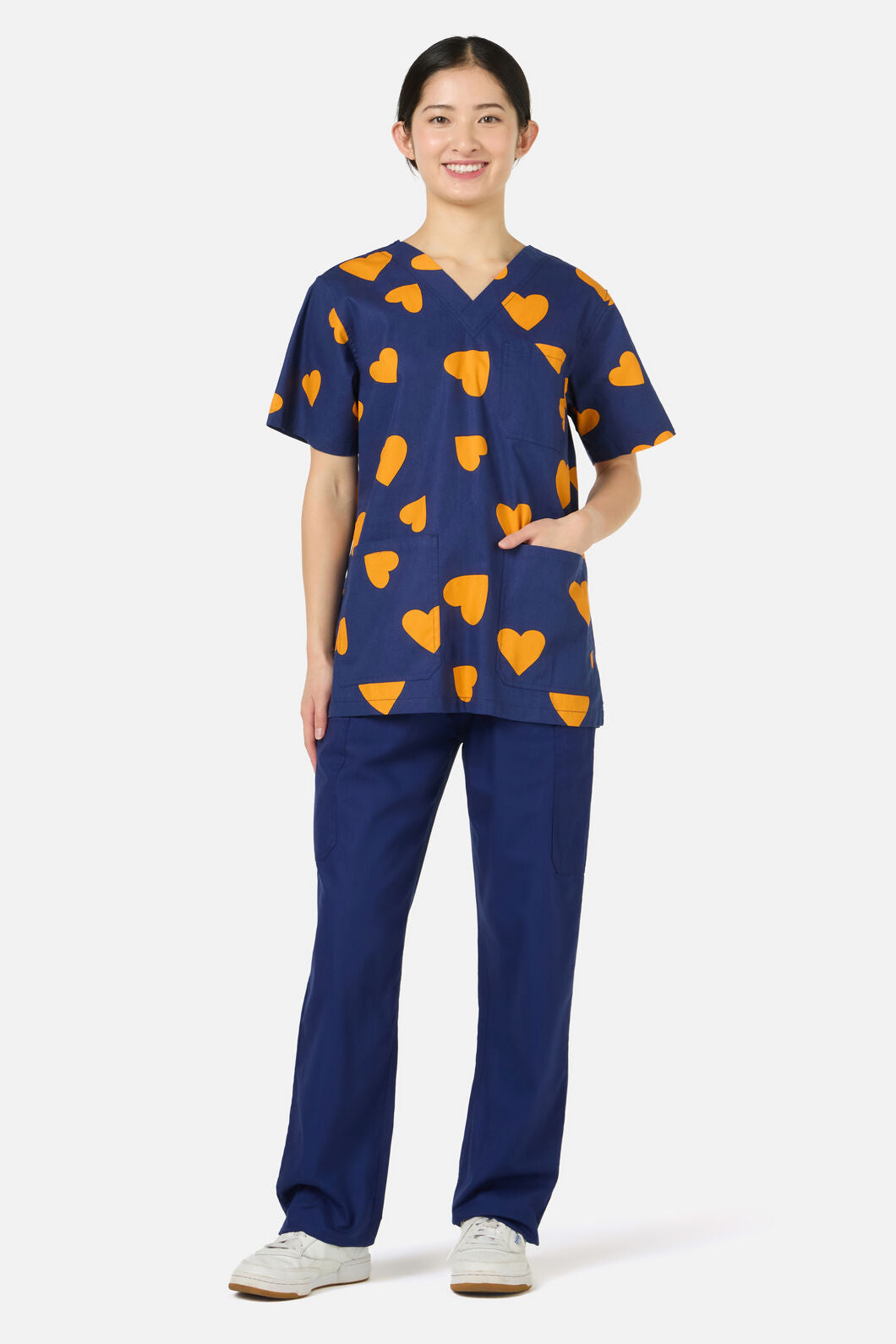 Princess Highway - Orange Hearts Top&Pant scrubs - navy