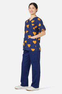 Princess Highway - Orange Hearts Top&Pant scrubs - navy