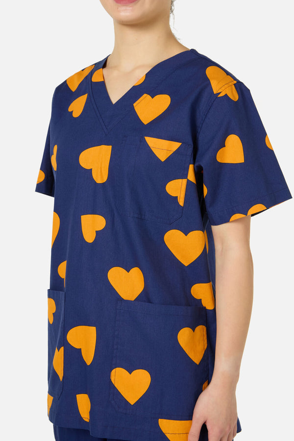 Princess Highway - Orange Hearts Top&Pant scrubs - navy