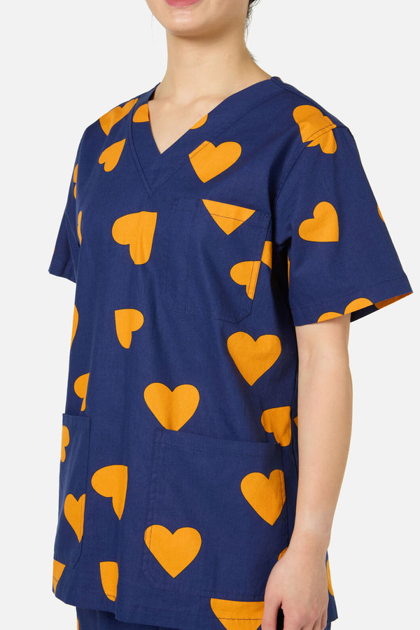 Princess Highway - Orange Hearts scrub set - navy