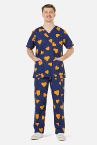 Princess Highway - Orange Hearts scrub set - navy