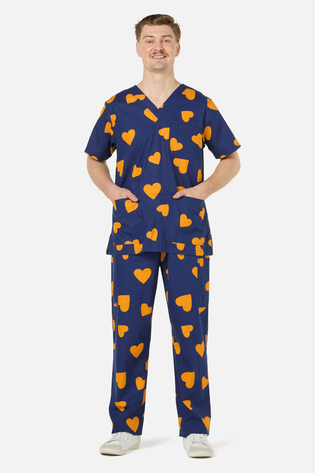 Princess Highway - Orange Hearts scrub set - navy