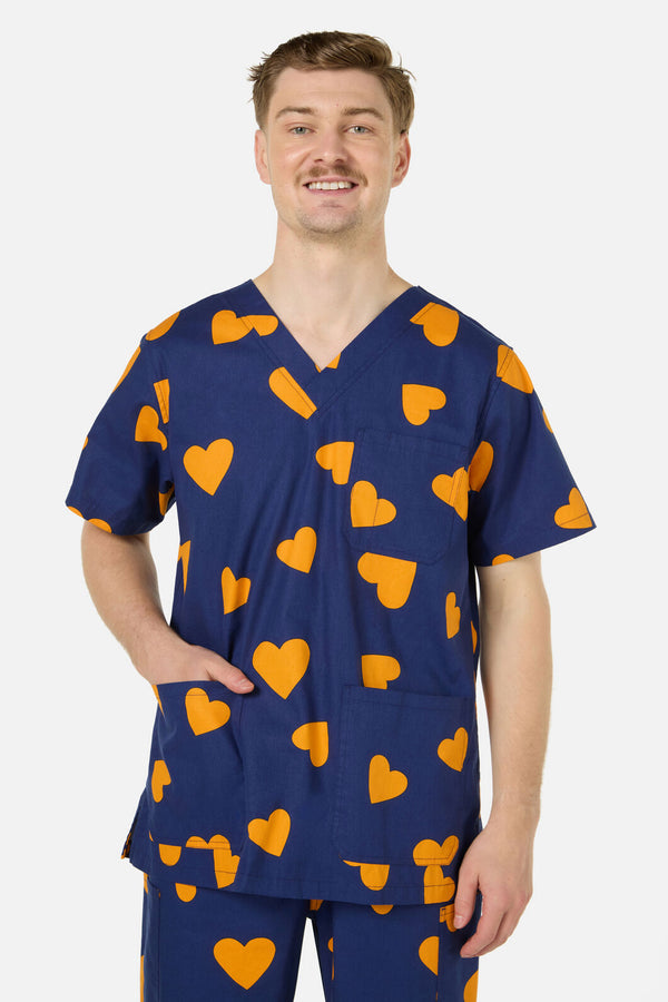 Princess Highway - Orange Hearts scrub set - navy