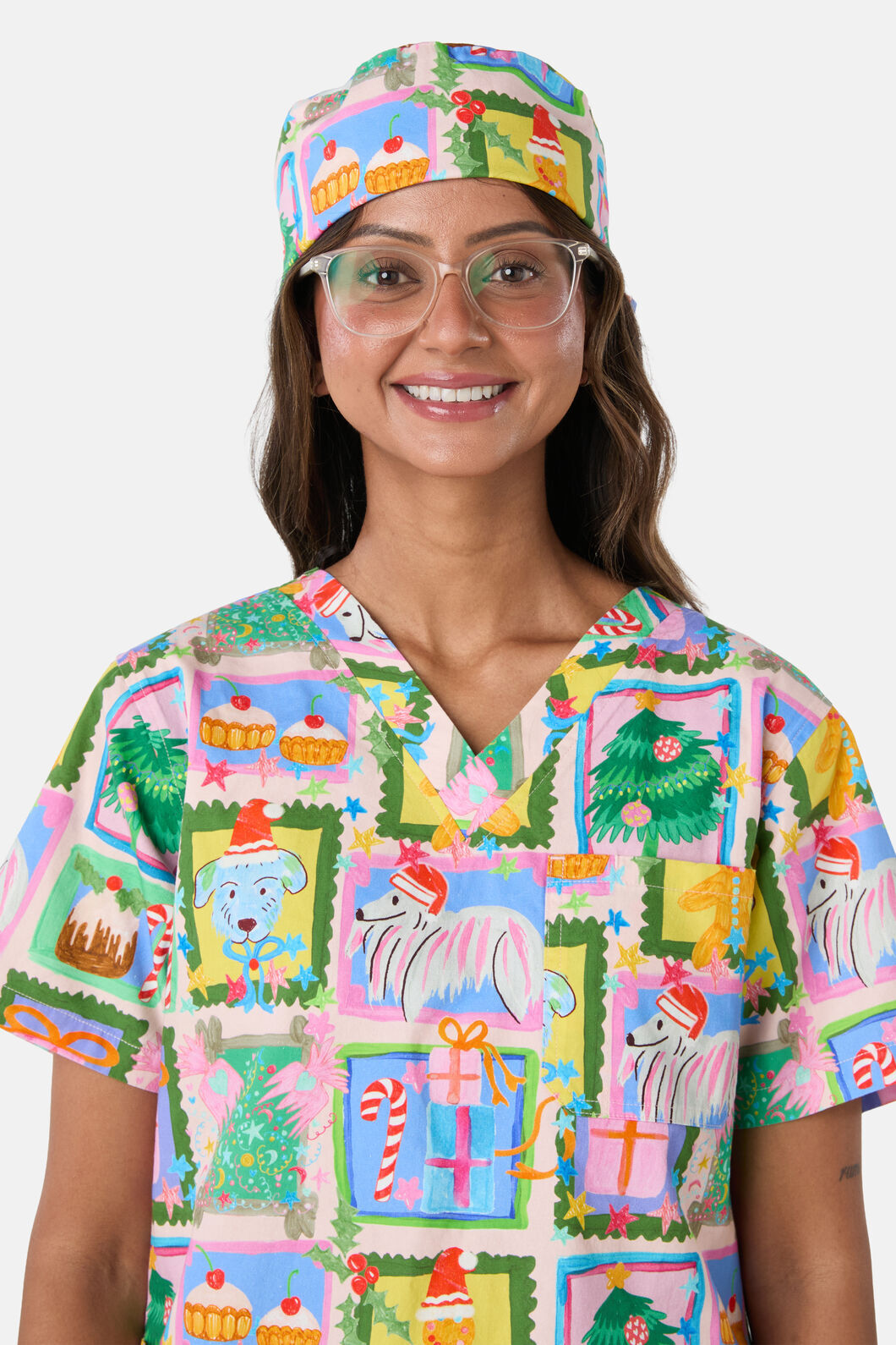 Princess Highway - Holiday Pups Scrub Hat - pink
