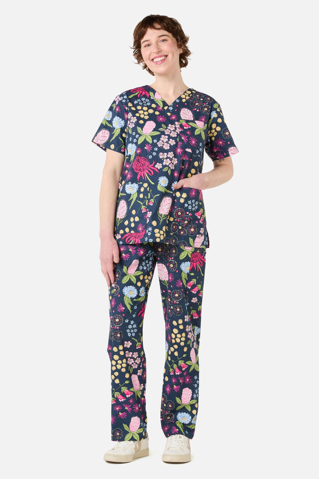 Princess Highway - Native Bouquet scrub set - navy