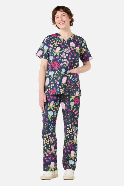 Princess Highway - Native Bouquet scrub set - navy