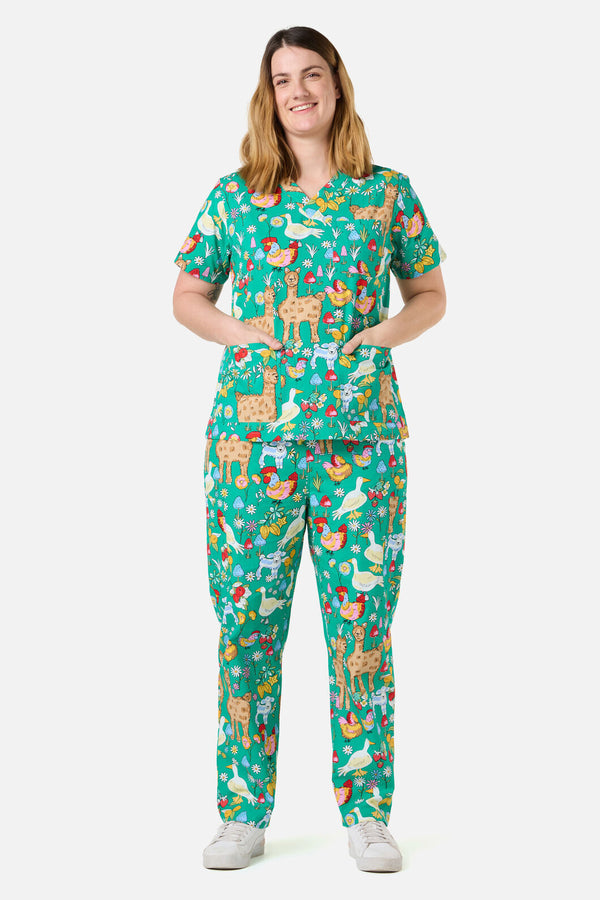 Princess Highway - Farm Animals Scrub Set - green