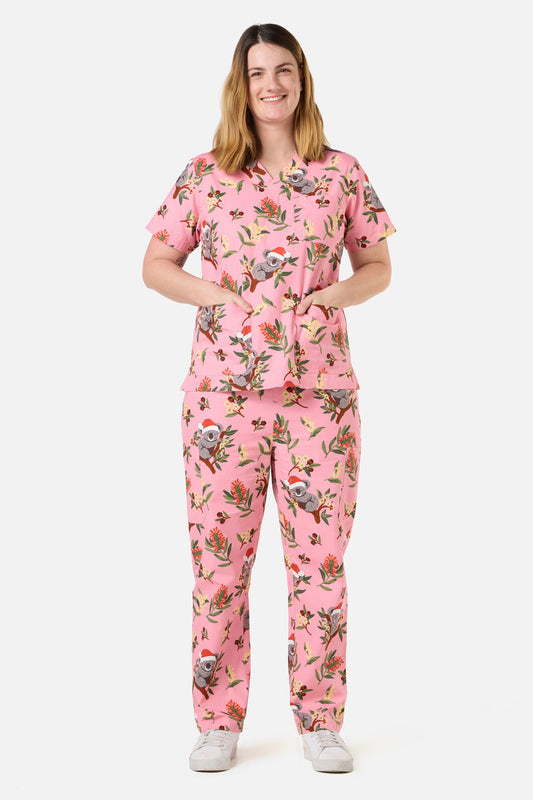 Princess Highway - CHRISTMAS KOALA PINK SCRUB SET - pink