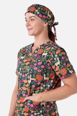 Princess Highway - Llama & Bird scrub hat - green