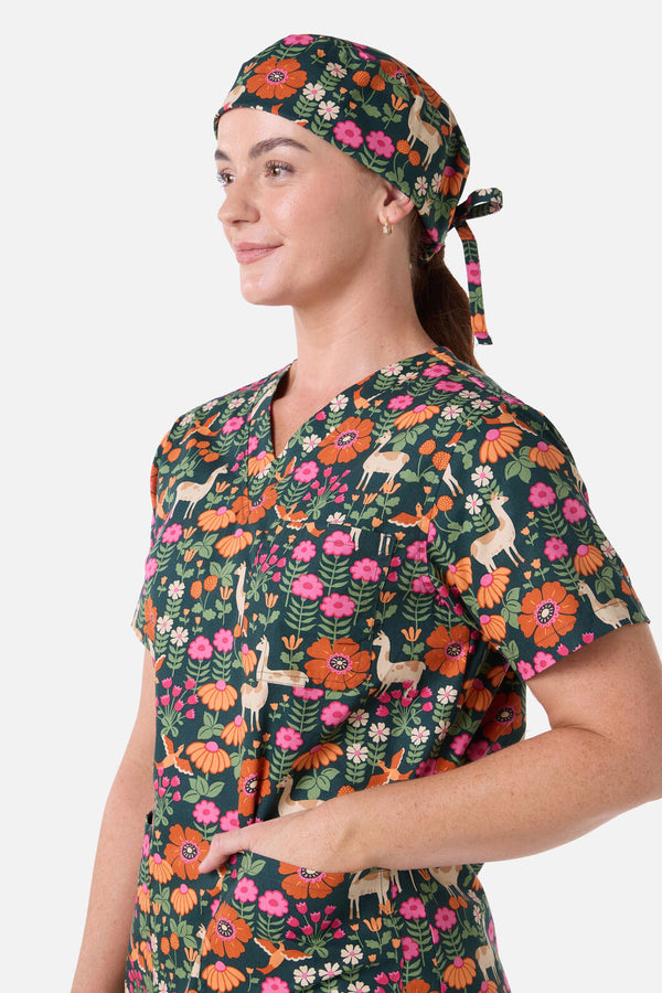 Princess Highway - Llama & Bird scrub hat - green
