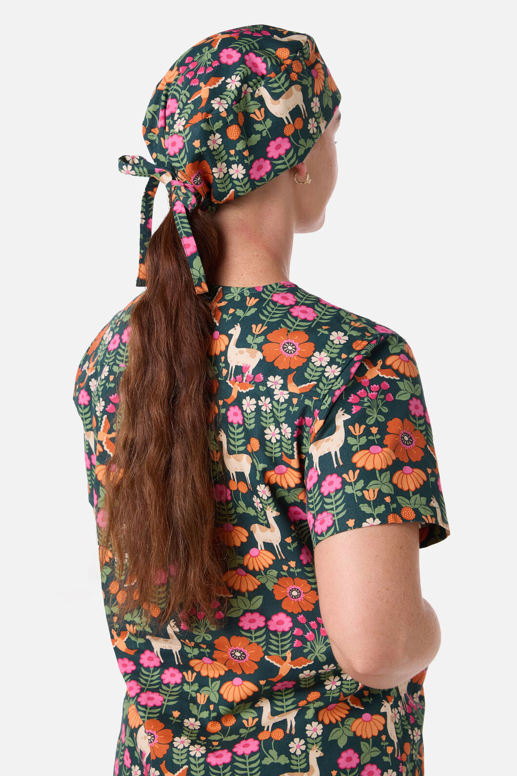 Princess Highway - Llama & Bird scrub hat - green