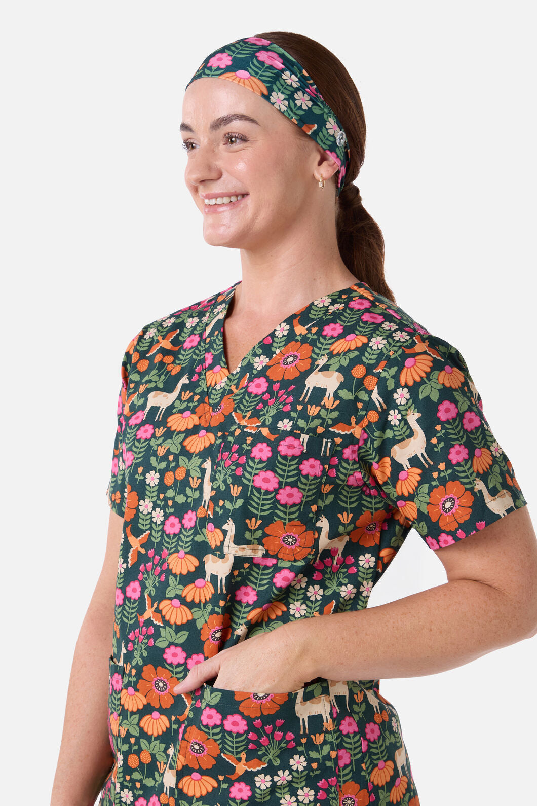 Princess Highway - Llama & Bird scrub headband - green