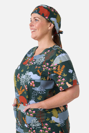 Princess Highway - Woodland Bear scrub hat - green