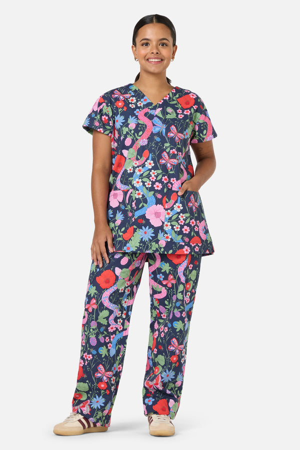 Princess Highway - Snakes & Flora Scrub Set - navy