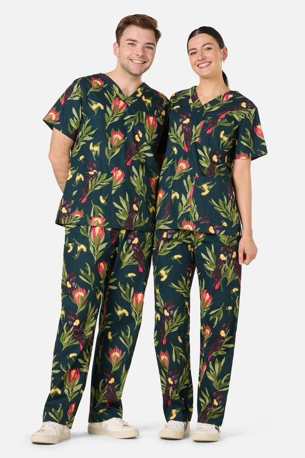 Princess Highway - Cockatoo & Protea Scrub Set - teal