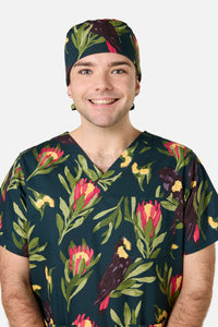 Princess Highway - Cockatoo & Protea Scrub Hat - teal