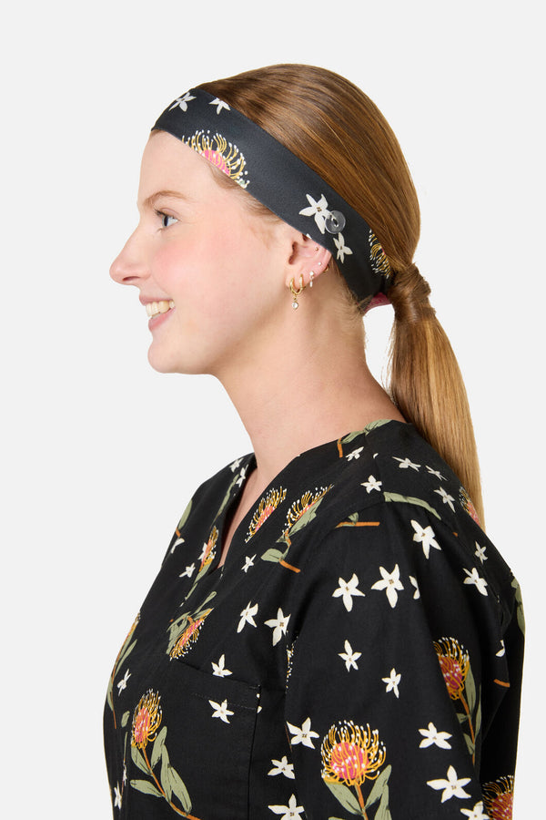 Princess Highway - Pincushion Protea Scrub Headband - black