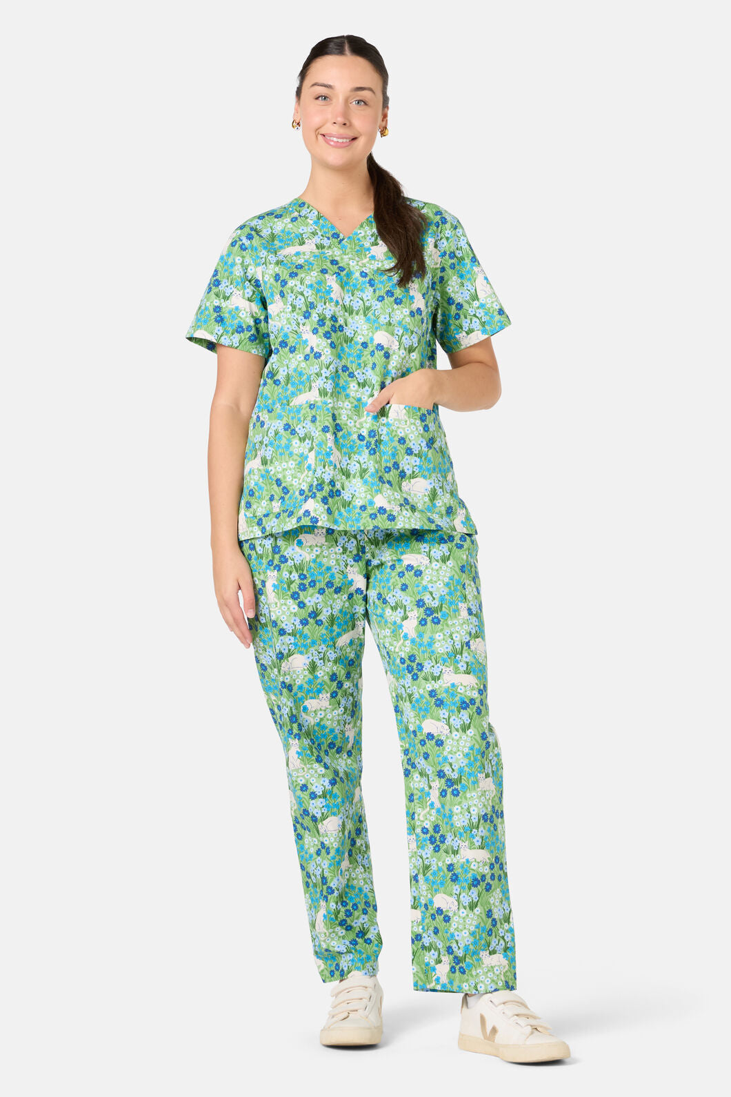 Princess Highway - Flower Cats Scrub Set - green