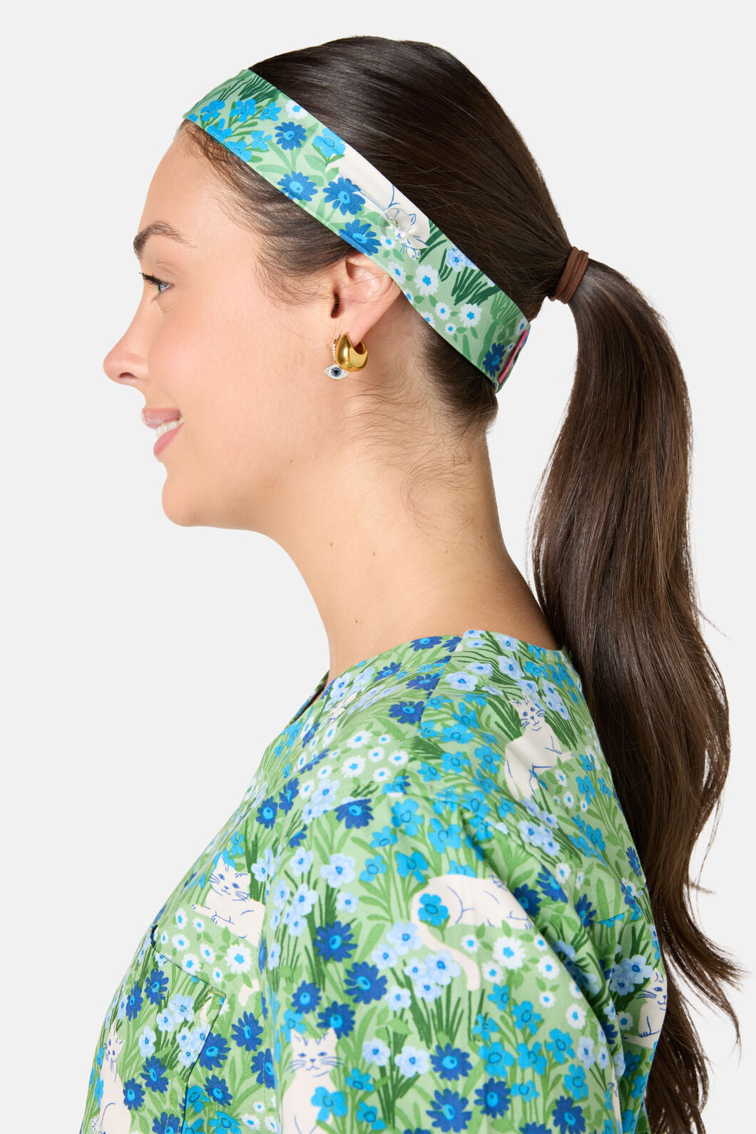 Princess Highway - Flower Cats Scrub Headband - green