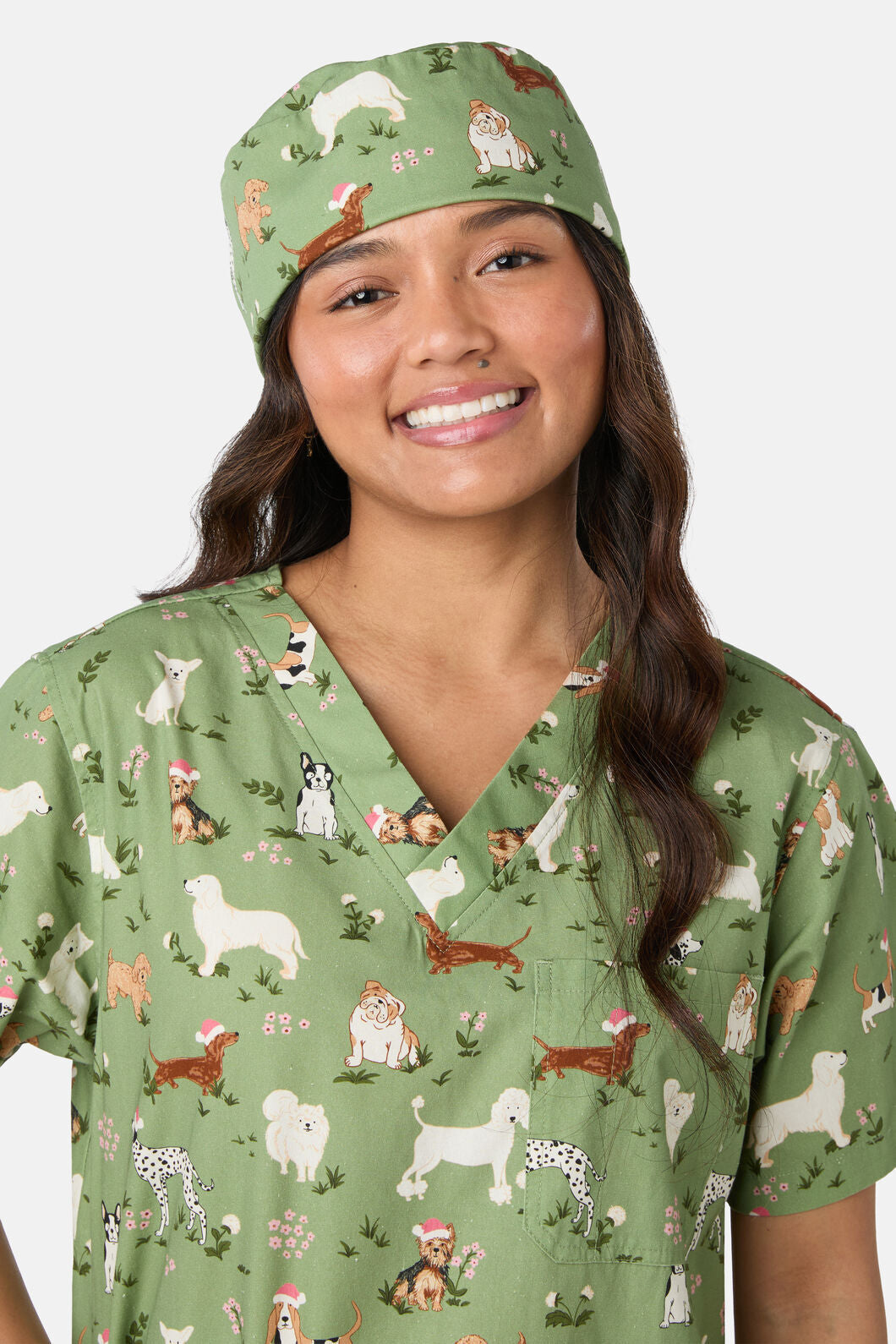 Princess Highway - Christmas Dogs Scrub Hat - green