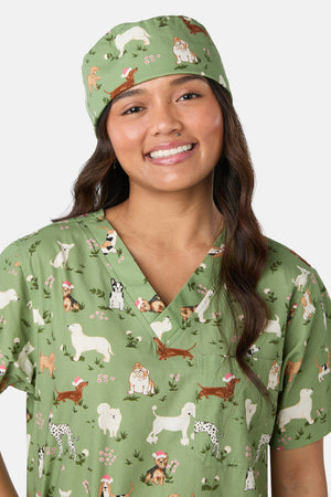Princess Highway - Christmas Dogs Scrub Hat - green