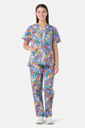 Princess Highway - Bush Christmas Scrub Set - blue