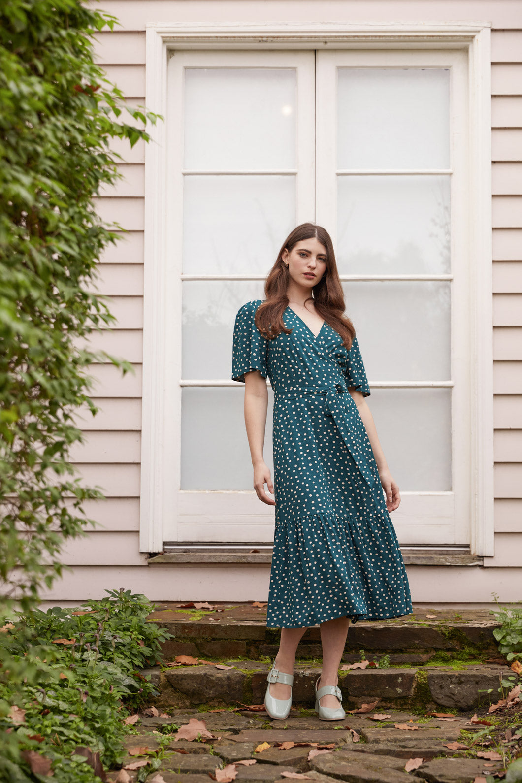 Warehouse spot ruffle wrap dress 2025