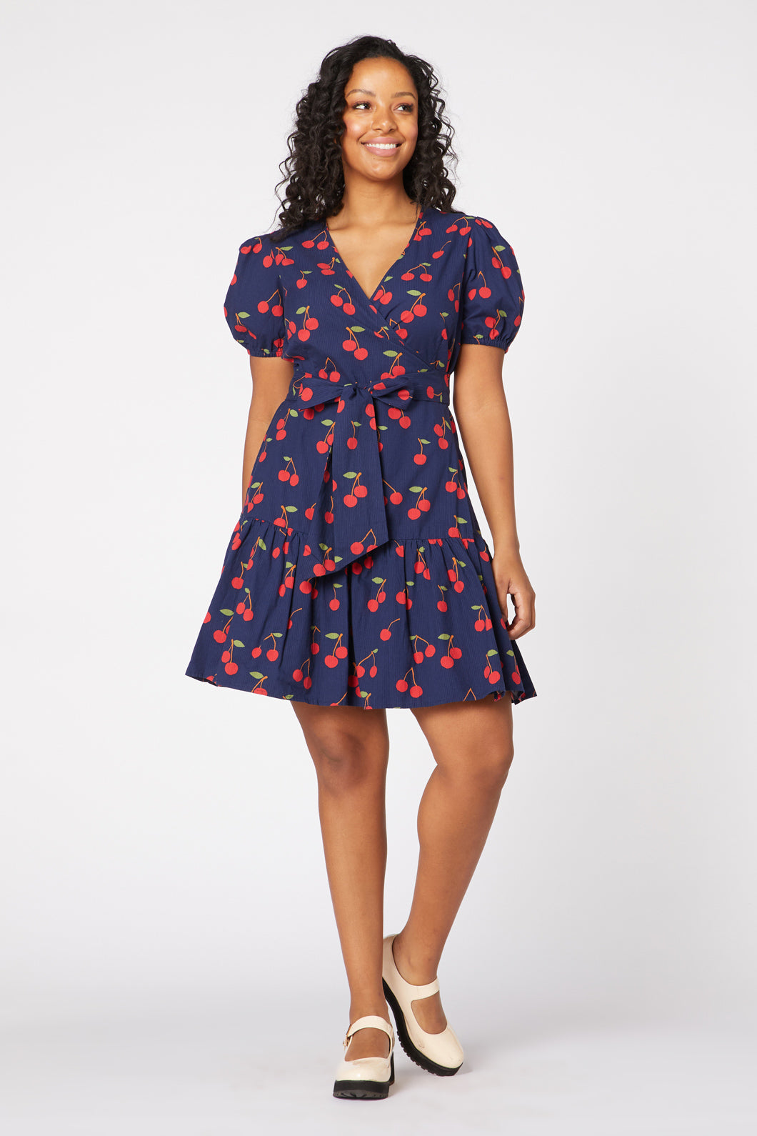 Cherry print store wrap dress