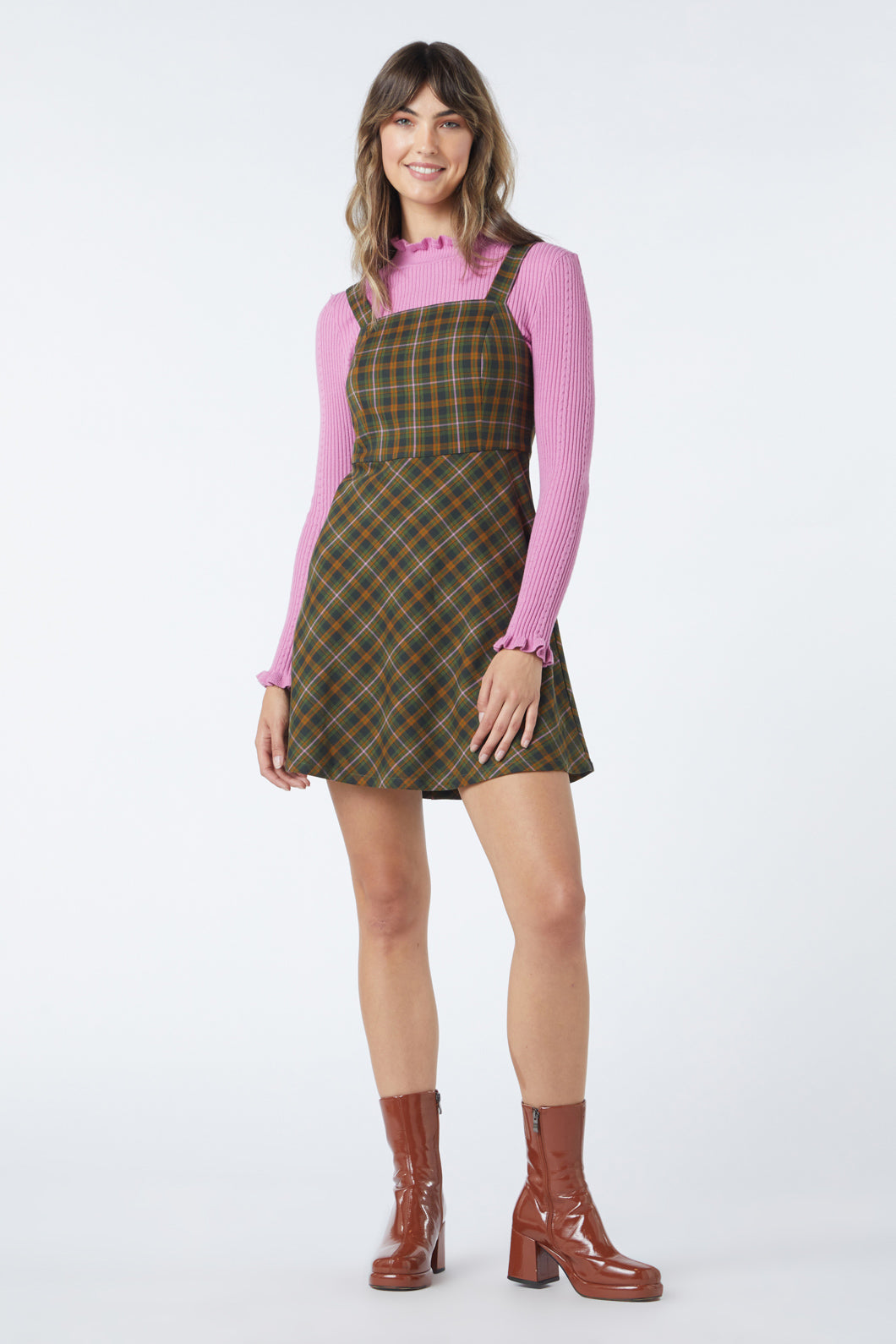 Check corduroy outlet pinafore dress