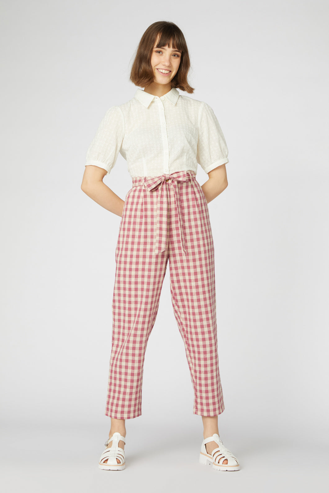 60s/70s Red High Rise Gingham Pants - L/XL — West Hexes
